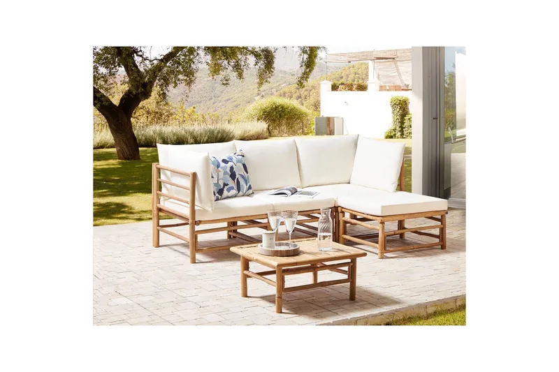 Hörnsoffa Beliani Cerreto Beige/ljust trä, 4-Sits White||Light wood - Hagemøbler - Loungemøbler - Sofagruppe utendørs