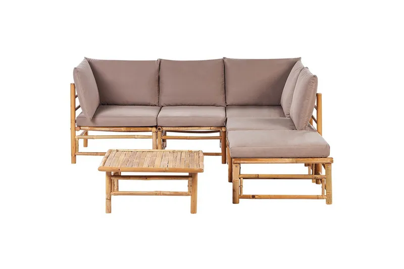 Hörnsoffa Beliani Cerreto Beige/ljust trä, 5-Sits Beige||Light wood