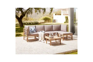 Hörnsoffa Beliani Cerreto Beige/ljust trä, 5-Sits Beige||Light wood - Hagemøbler - Loungemøbler - Sofagruppe utendørs