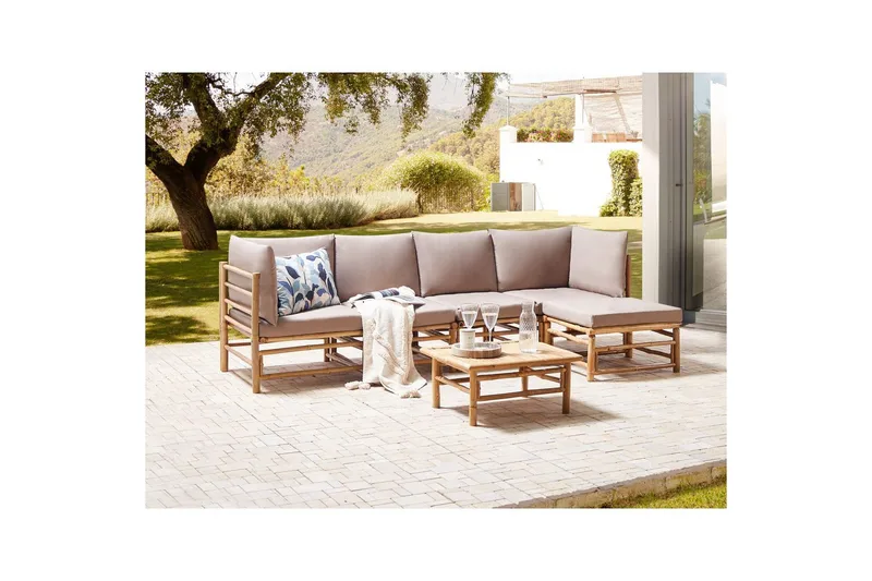 Hörnsoffa Beliani Cerreto Beige/ljust trä, 5-Sits Beige||Light wood - Hagemøbler - Loungemøbler - Sofagruppe utendørs