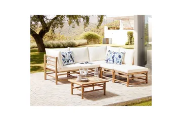 Hörnsoffa Beliani Cerreto Beige/ljust trä, 5-Sits White||Light wood - Hagemøbler - Loungemøbler - Sofagruppe utendørs