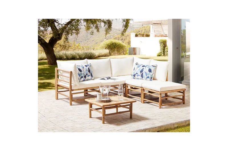 Hörnsoffa Beliani Cerreto Beige/ljust trä, 5-Sits White||Light wood - Hagemøbler - Loungemøbler - Sofagruppe utendørs