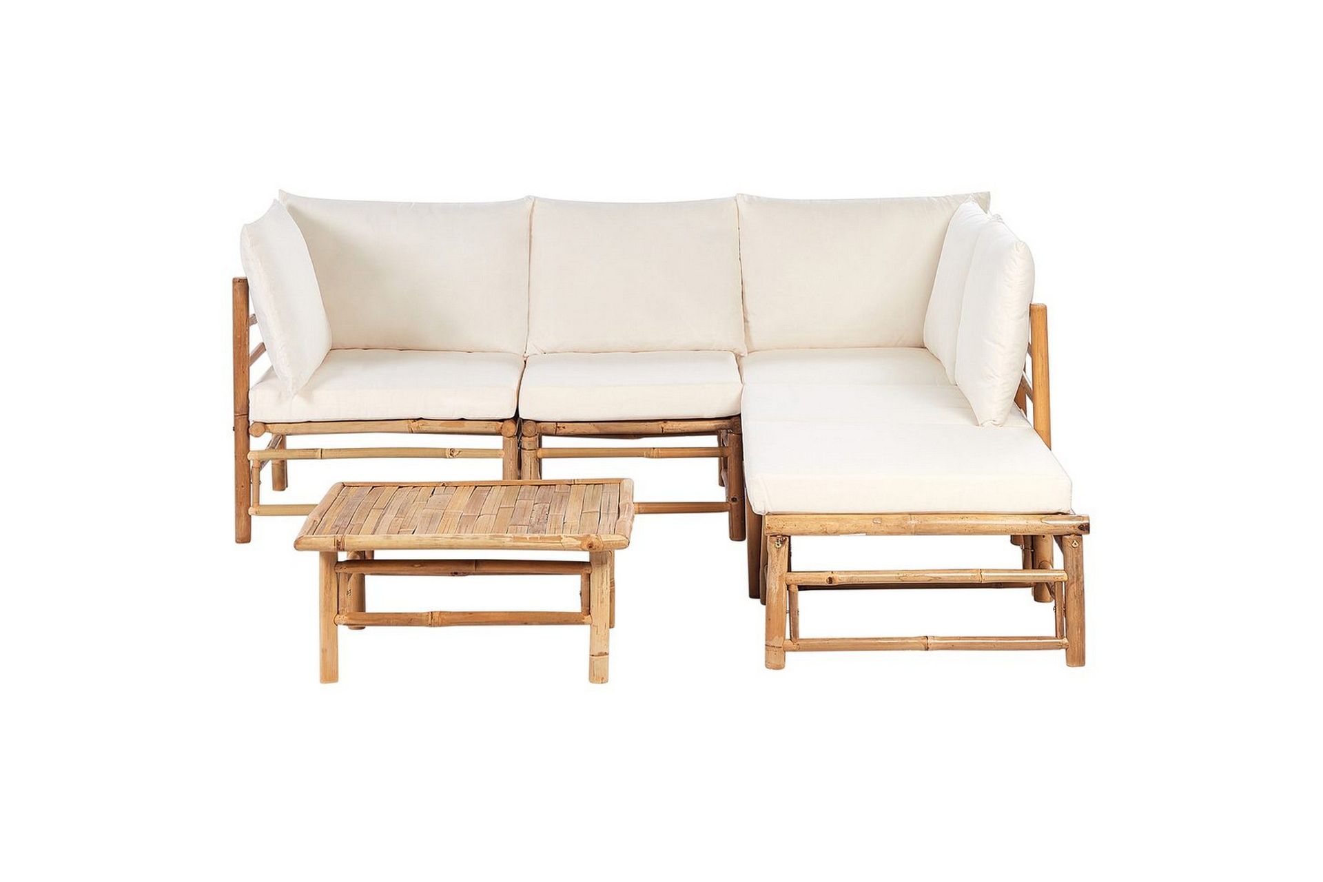Hörnsoffa Beliani Cerreto Beige/ljust trä, 5-Sits White\|\|Light wood -