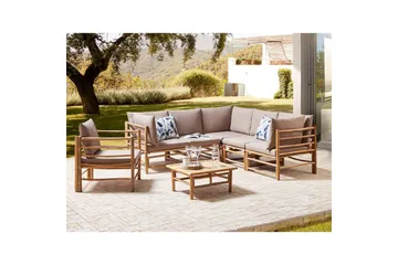 Hörnsoffa Beliani Cerreto Beige/ljust trä, 6-Sits Beige||Light wood - Hagemøbler - Loungemøbler - Sofagruppe utendørs