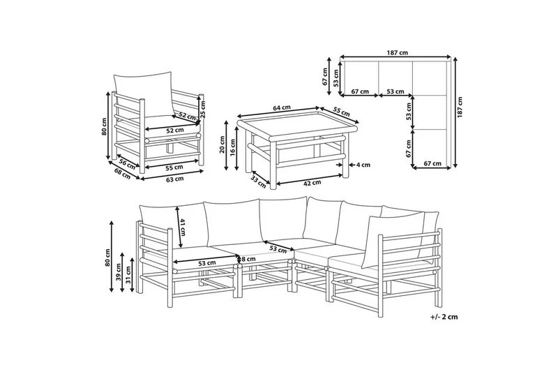Hörnsoffa Beliani Cerreto Beige/ljust trä, 6-Sits White||Light wood - Hagemøbler - Loungemøbler - Sofagruppe utendørs