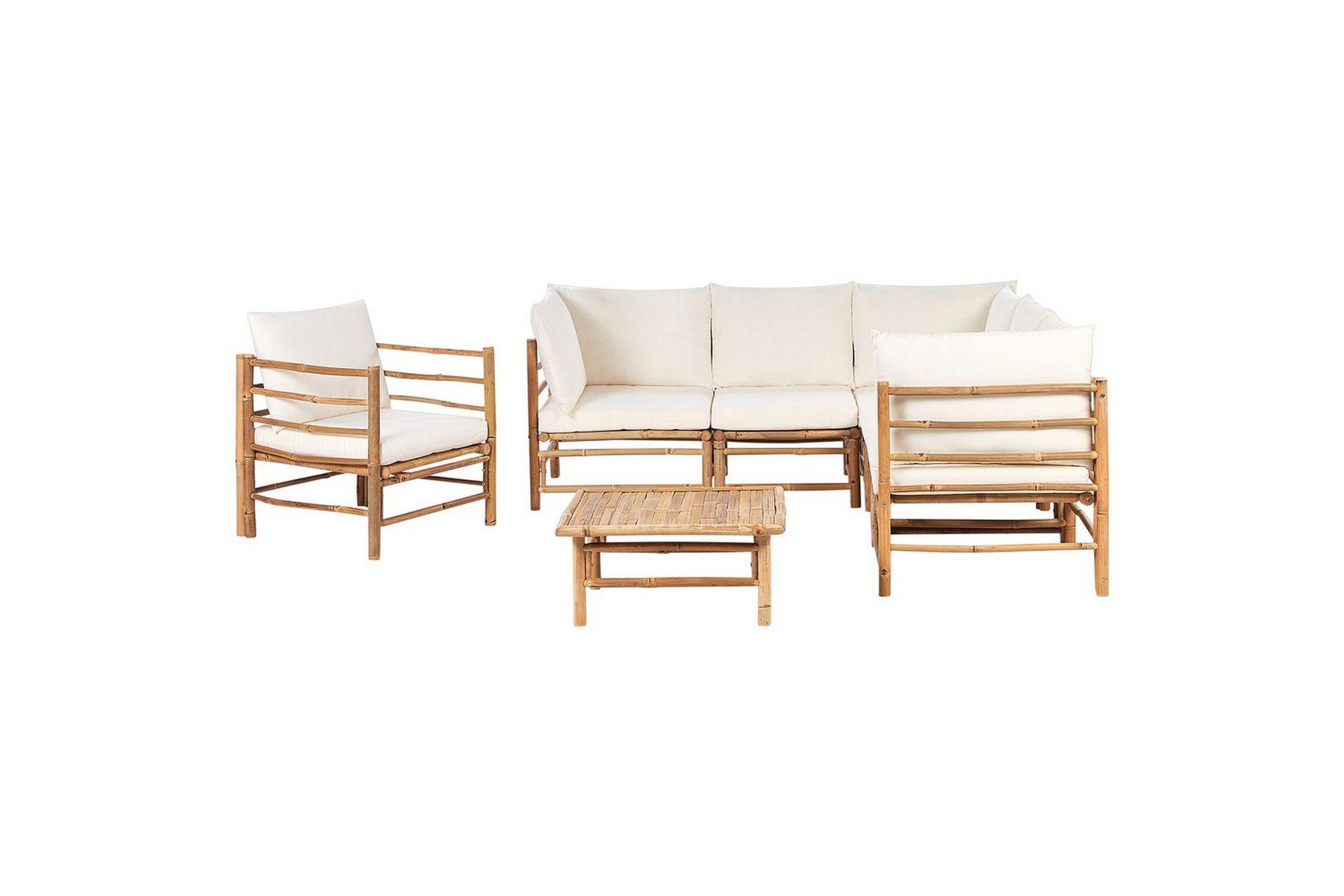 Hörnsoffa Beliani Cerreto Beige/ljust trä, 6-Sits White\|\|Light wood -
