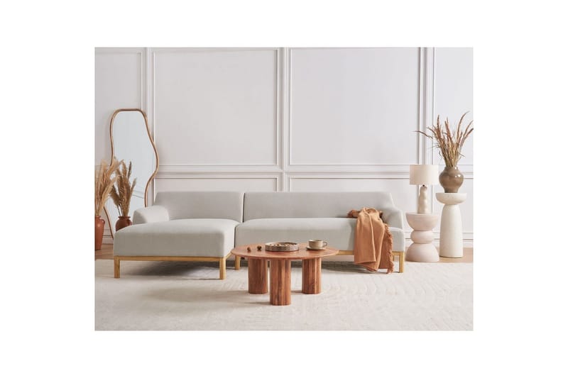 Hörnsoffa Beliani Sosjo Beige, ljust trä, Högervänd Beige||Light colored wood Left-faced - Møbler - Sofaer - Hjørnesofa - Hjørnesofa med divan