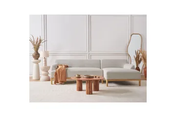 Hörnsoffa Beliani Sosjo Beige, ljust trä, Högervänd Beige||Light colored wood Right-faced - Møbler - Sofaer - Sofa med sjeselong