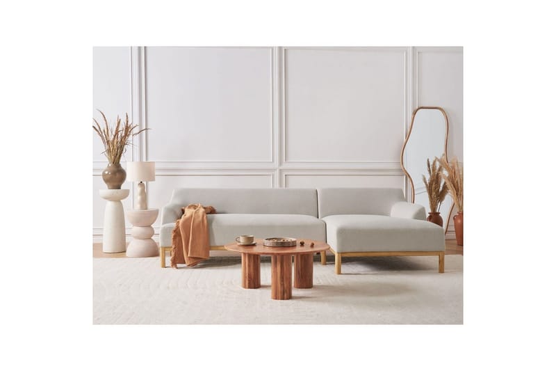 Hörnsoffa Beliani Sosjo Beige, ljust trä, Högervänd Beige||Light colored wood Right-faced - Møbler - Sofaer - Hjørnesofa - Hjørnesofa med divan