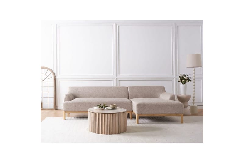 Hörnsoffa Beliani Sosjo Beige, ljust trä, Högervänd Brown||Light colored wood Right-faced - Møbler - Sofaer - Hjørnesofa - Hjørnesofa med divan