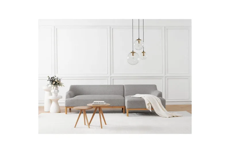 Hörnsoffa Beliani Sosjo Beige, ljust trä, Högervänd Grey||Light colored wood Right-faced - Møbler - Sofaer - Hjørnesofa - Hjørnesofa med divan