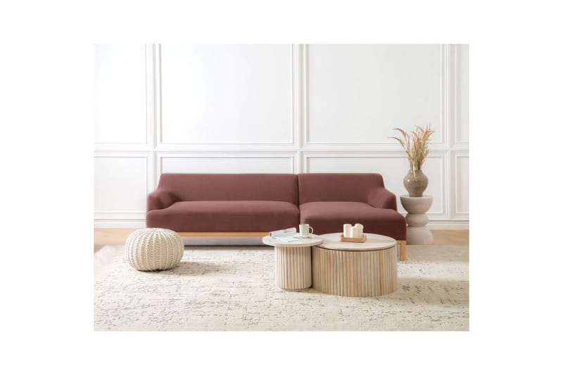 Hörnsoffa Beliani Sosjo Beige, ljust trä, Högervänd Red||Light colored wood Right-faced - Møbler - Sofaer - Hjørnesofa - Hjørnesofa med divan