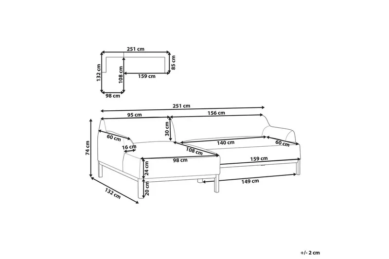 Hörnsoffa Beliani Sosjo Beige, ljust trä, Högervänd White||Light colored wood Left-faced - Møbler - Sofaer - Hjørnesofa - Hjørnesofa med divan