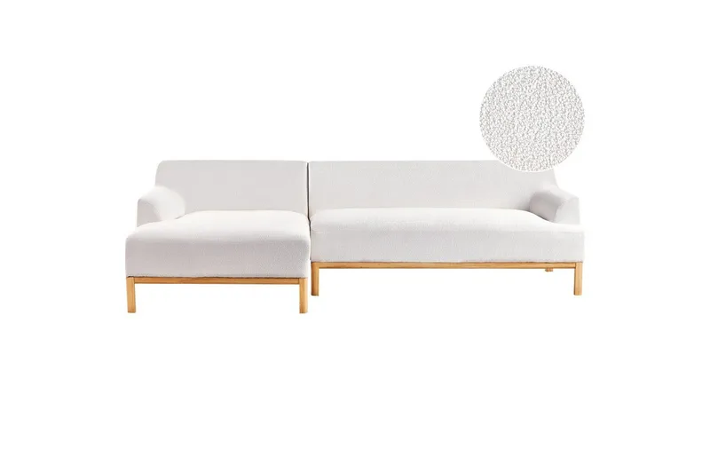 Hörnsoffa Beliani Sosjo Beige, ljust trä, Högervänd White||Light colored wood Left-faced - Møbler - Sofaer - Hjørnesofa - Hjørnesofa med divan