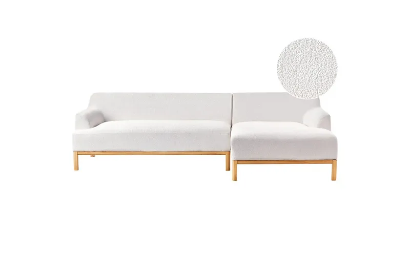 Hörnsoffa Beliani Sosjo Beige, ljust trä, Högervänd White||Light colored wood Right-faced - Møbler - Sofaer - Hjørnesofa - Hjørnesofa med divan