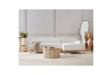 Hörnsoffa Beliani Sosjo Beige, ljust trä, Högervänd White||Light colored wood Right-faced - Møbler - Sofaer - Sofa med sjeselong