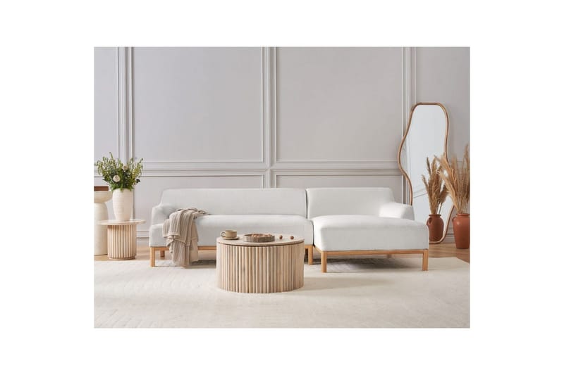 Hörnsoffa Beliani Sosjo Beige, ljust trä, Högervänd White||Light colored wood Right-faced - Møbler - Sofaer - Hjørnesofa - Hjørnesofa med divan