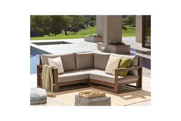 Hörnsoffa Beliani Timor Ljus trä/grått/beige, Ja Dark wood||Grey||Beige - Hagemøbler - Utesofa - Hagebenk & hagesofa