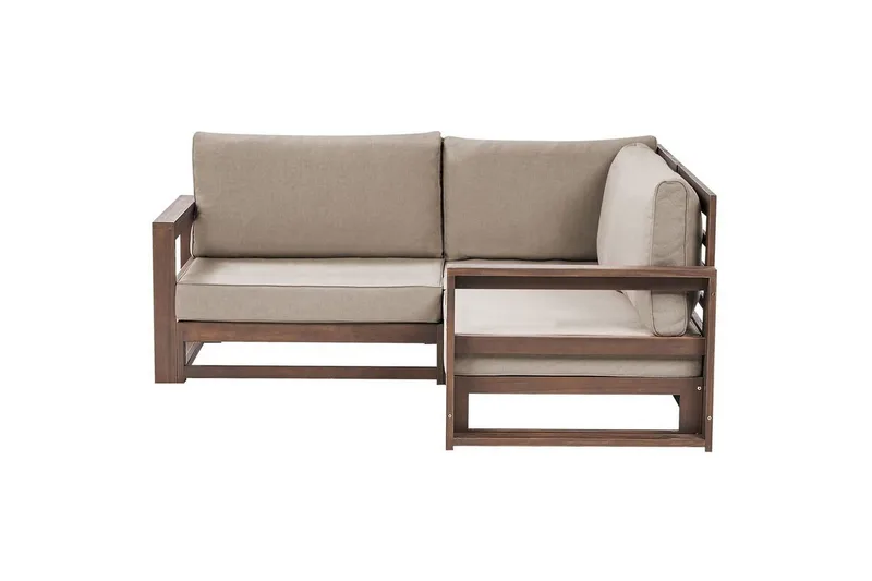 Hörnsoffa Beliani Timor Ljus trä/grått/beige, Ja Dark wood||Grey||Beige - Hagemøbler - Utesofa - Hagebenk & hagesofa