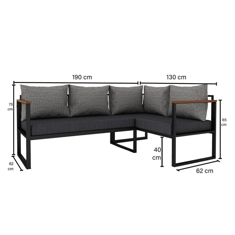Hue Hagesofa 190 cm - Grå/Antrasitt - Hagemøbler - Utesofa - Hagebenk & hagesofa