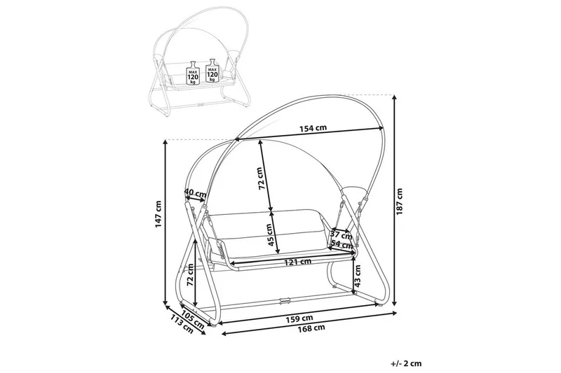 Huske til hagen Solagna - Lys grå, 168x113x187 cm - Hagemøbler - Utesofa - Hengesofa