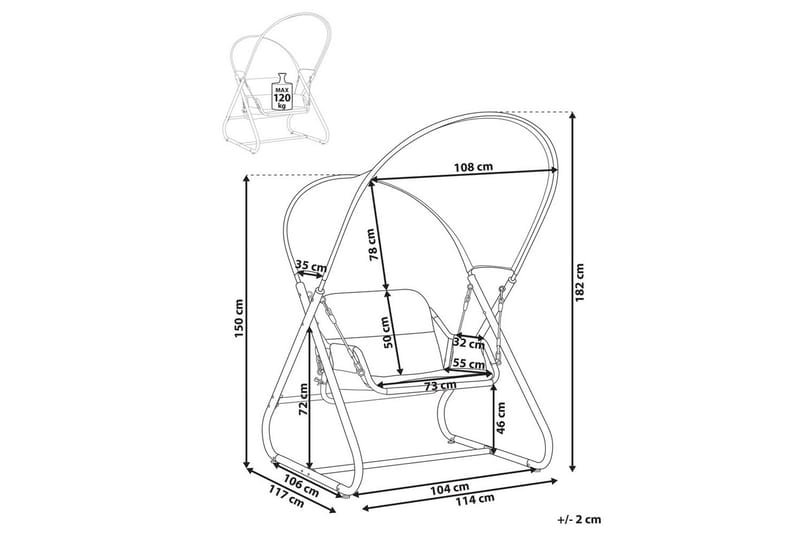 Huske til hagen Solagna - Mørk grå, 114x117x182 cm - Hagemøbler - Utesofa - Hengesofa