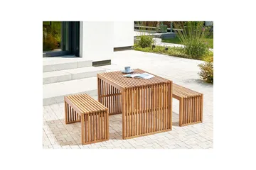 Set med 2 trädgårdsbänkar Beliani Sulzano Light wood - Hagemøbler - Utesofa - Benker