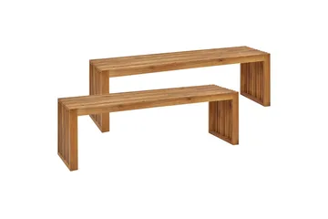 Set med 2 trädgårdsbänkar Beliani Sulzano Light wood - Hagemøbler - Utesofa - Benker