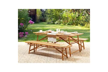 Set med 2 trädgårdsbänkar Beliani Tindari Light wood - Hagemøbler - Utesofa - Benker