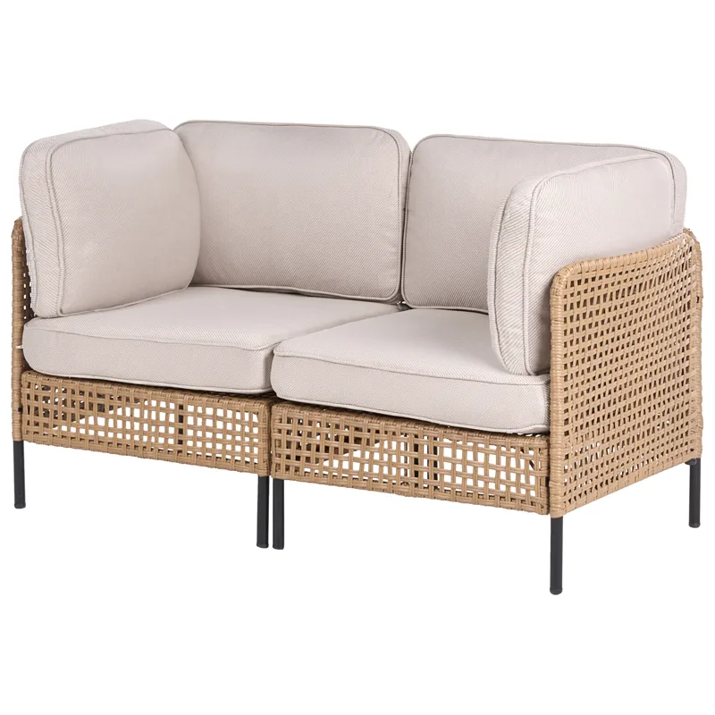 Sofa utendørs 2-seter Omegana kunstrotting - Beige/Svart - Hagemøbler - Utesofa