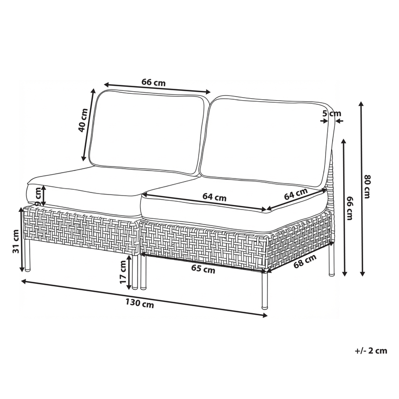 Sofa utendørs 2-seter Omegana uten armlener kunstrotting - Beige/Svart - Hagemøbler - Utesofa