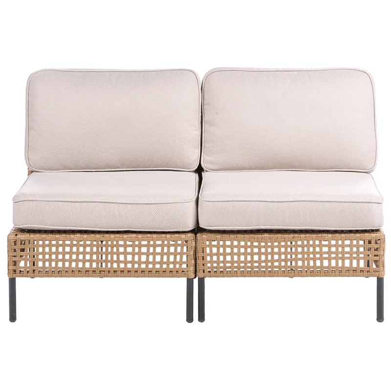 Sofa utendørs 2-seter Omegana uten armlener kunstrotting, Beige/Svart