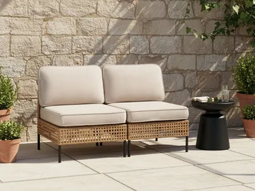 Sofa utendørs 2-seter Omegana uten armlener kunstrotting - Beige/Svart - Hagemøbler - Utesofa