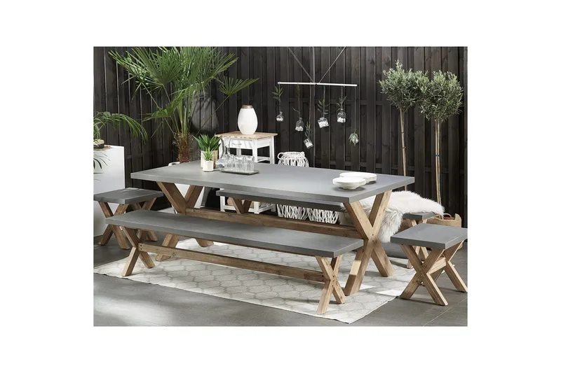 Trädgårdsbänk Beliani Olbia Grå/ljust trä Grey||Light wood - Hagemøbler - Utesofa - Benker