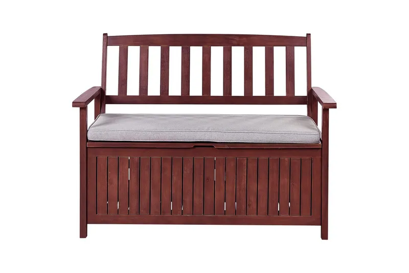 Trädgårdsbänk med dyna Beliani Sovana Mörk trä/vit, 120 cm Brown||Grey