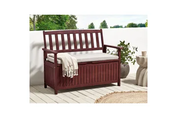 Trädgårdsbänk med dyna Beliani Sovana Mörk trä/vit, 120 cm Brown||Grey - Hagemøbler - Utesofa - Benker