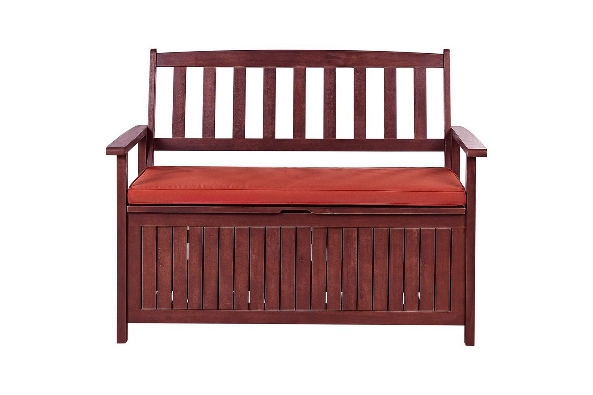 Trädgårdsbänk med dyna Beliani Sovana Mörk trä/vit, 120 cm Brown\|\|Red -