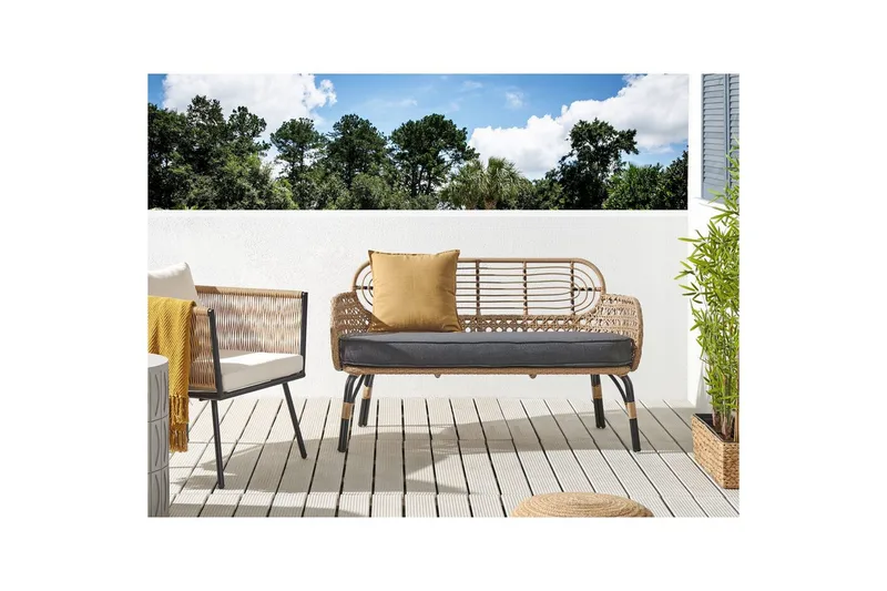 Trädgårdsbänk med dyna Beliani Pratello Natural||Beige||Grey||Black - Hagemøbler - Utesofa - Hagebenk & hagesofa