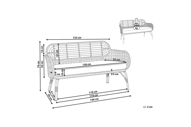 Trädgårdsbänk med dyna Beliani Pratello Natural||Beige||Grey||Black - Hagemøbler - Utesofa - Hagebenk & hagesofa