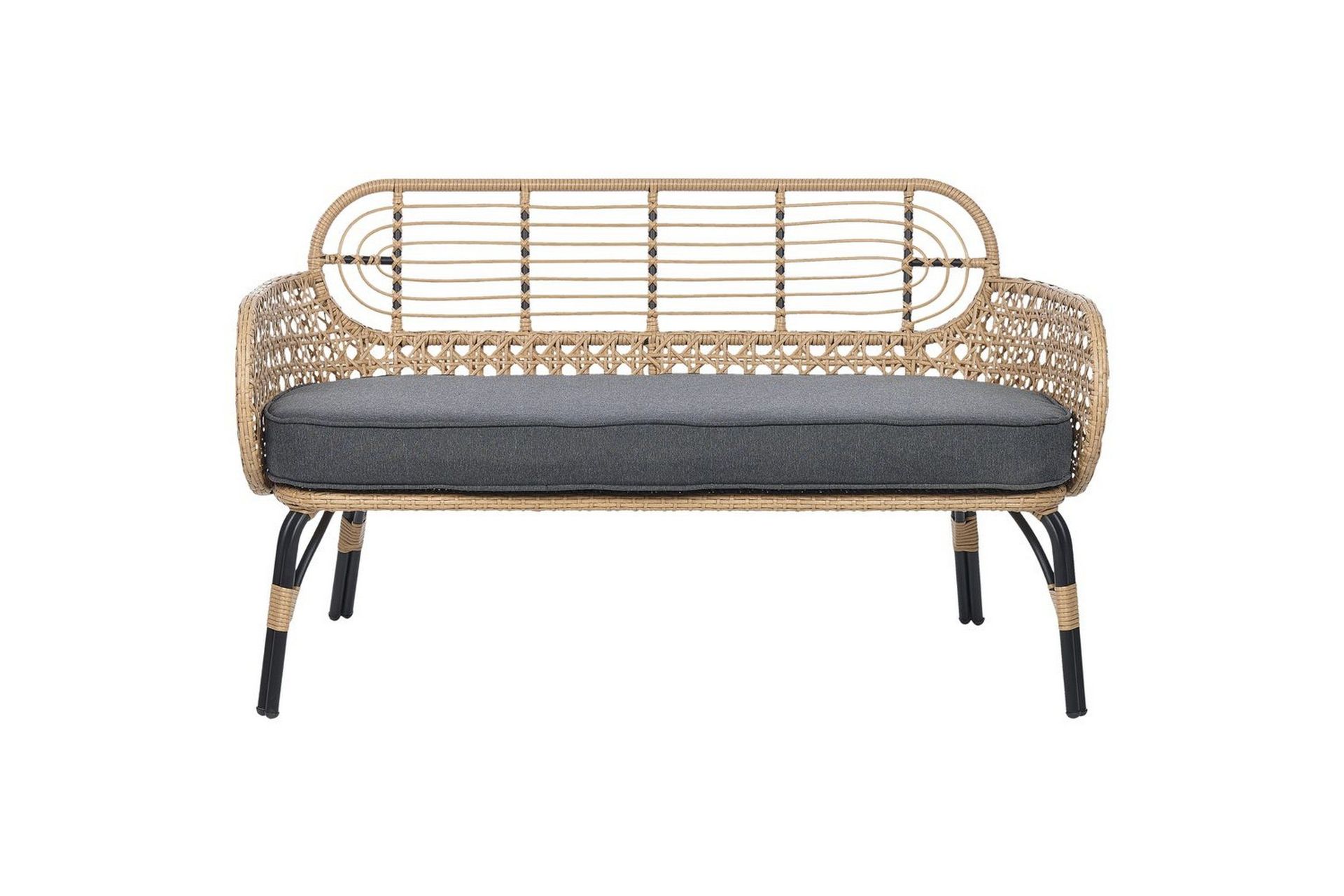 Trädgårdsbänk med dyna Beliani Pratello Natural\|\|Beige\|\|Grey\|\|Black -