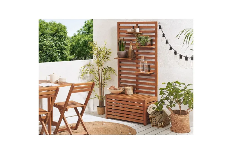 Trädgårdsbänk med väggpanel Beliani Matino Light wood - Hagemøbler - Utesofa - Benker