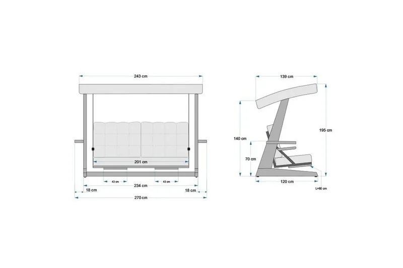 Tredobbelt hagestol Dasina Naturlig / antrasitt - Naturlig / antrasitt - Hagemøbler - Utesofa - Hengesofa