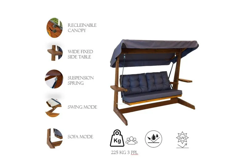 Tredobbelt hagestol Viva Antrasitt - Antrasitt, 220 x 100 x 175 cm - Hagemøbler - Utesofa - Hengesofa