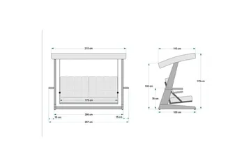 Tredobbelt hagestol Viva Antrasitt - Antrasitt, 237 x 100 x 175 cm - Hagemøbler - Utesofa - Hengesofa