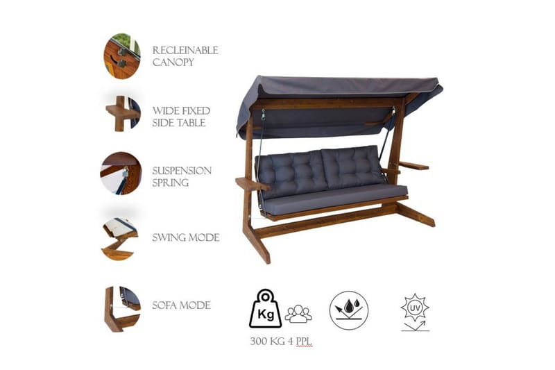 Tredobbelt hagestol Viva Antrasitt - Antrasitt, 237 x 100 x 175 cm - Hagemøbler - Utesofa - Hengesofa