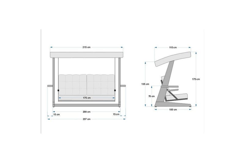 Tredobbelt hagestol Viva Beige - Beige, 237 x 100 x 175 cm - Hagemøbler - Utesofa - Hengesofa