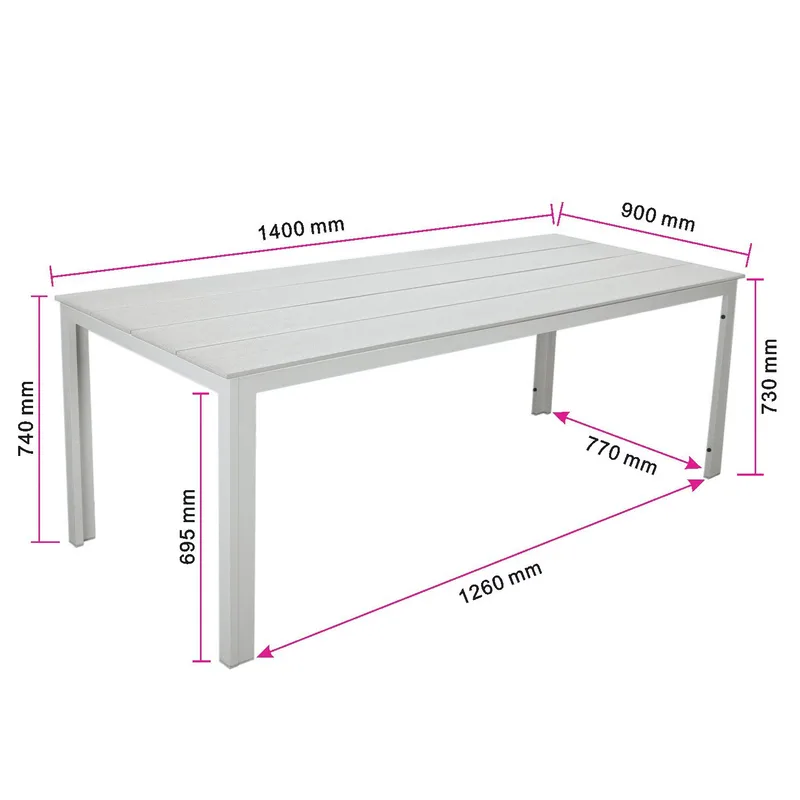 Tunis ute spisebord 140x90 cm rektangulært - Beige/Beige - Hagemøbler - Hagebord - Spisebord ute