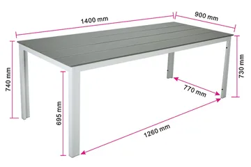 Tunis ute spisebord 140x90 cm rektangulært - Hvit/Grå - Hagemøbler - Hagebord - Spisebord ute
