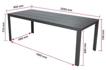 Tunis ute spisebord 205x90 cm rektangulært - Svart/Svart - Hagemøbler - Hagebord - Spisebord ute