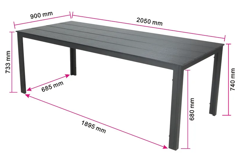 Tunis ute spisebord 205x90 cm rektangulært - Svart/Svart - Hagemøbler - Hagebord - Spisebord ute